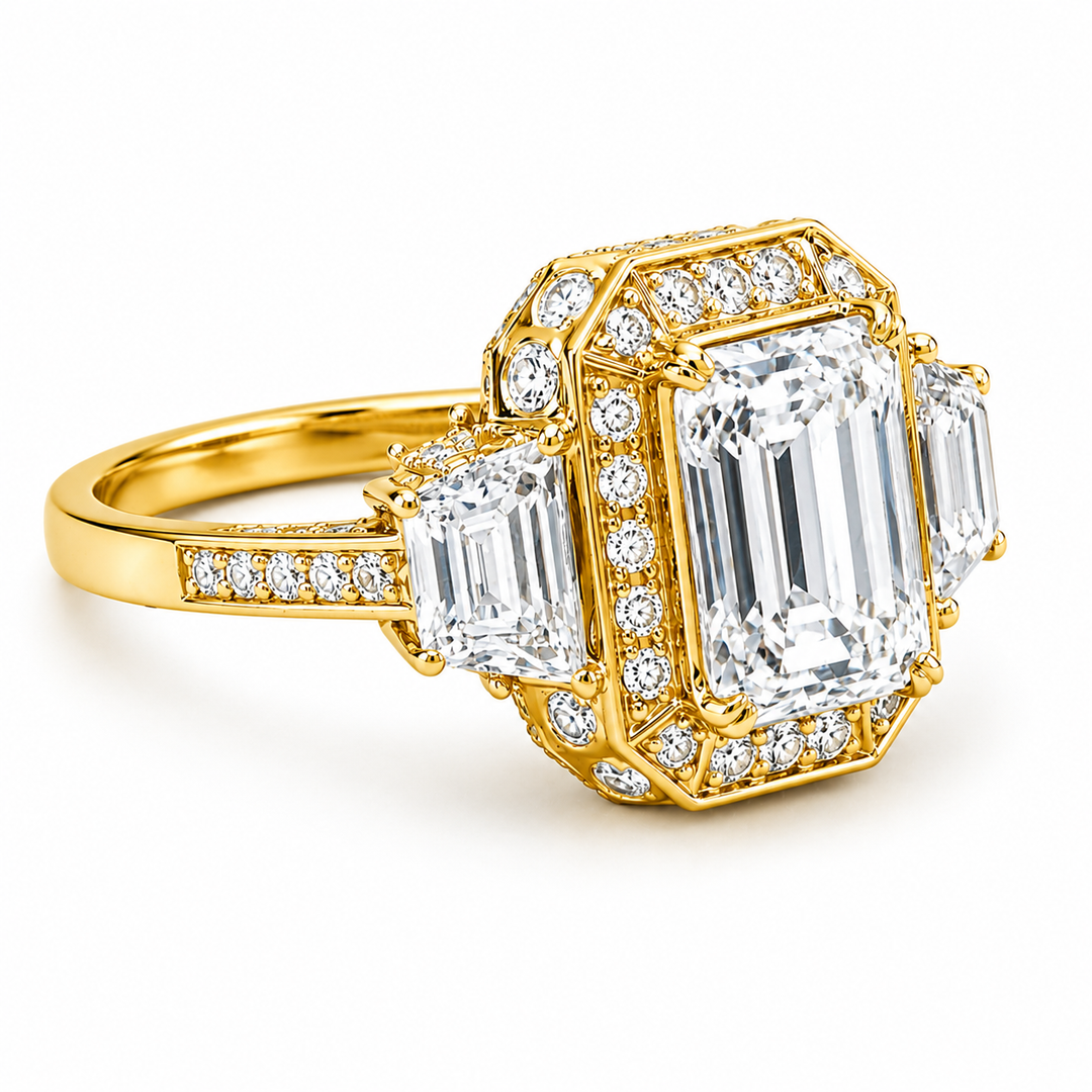 5.64 DEW Moissanite Ring in 925 Yellow Gold Plated