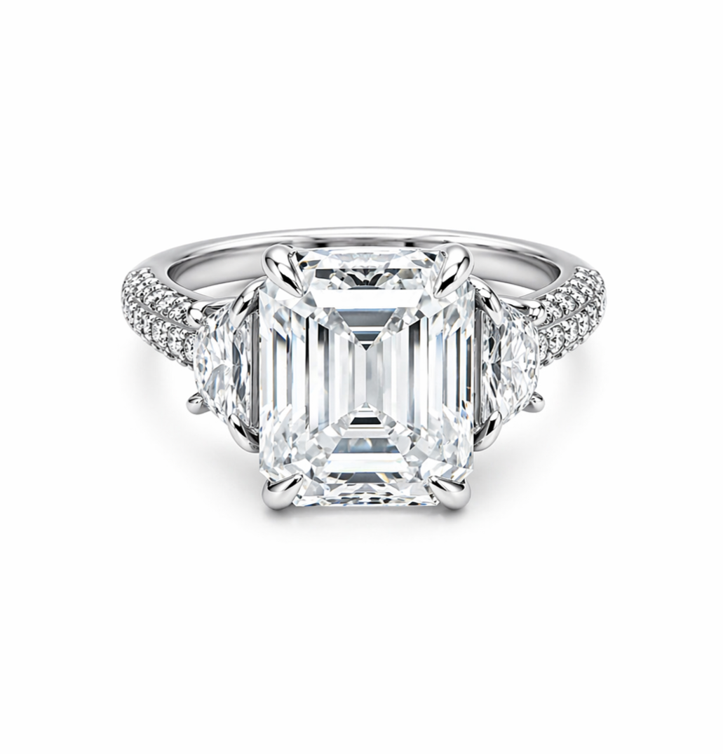 7.63 DEW Moissanite Ring in 925 Platinum Plated