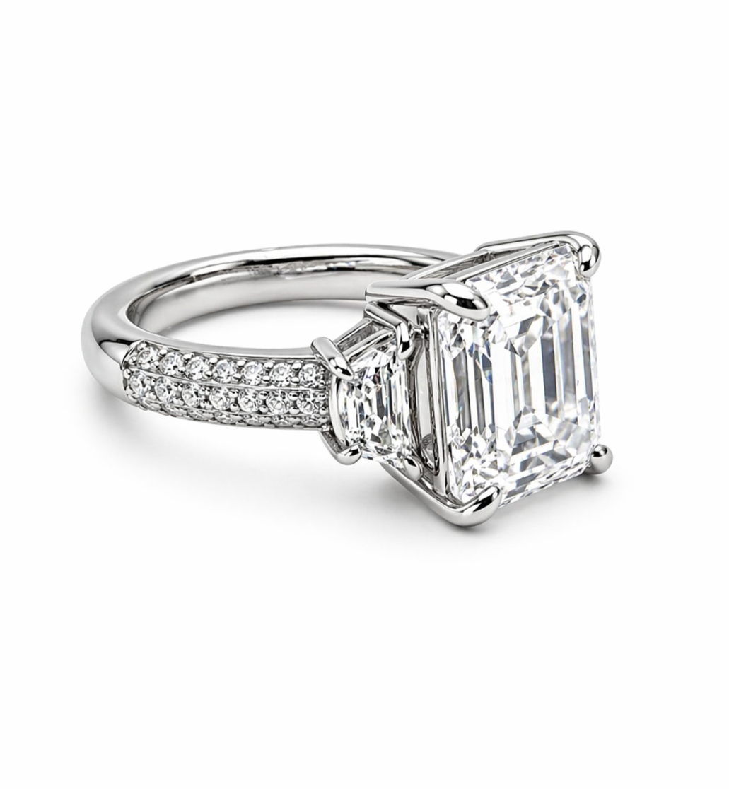 7.63 DEW Moissanite Ring in 925 Platinum Plated