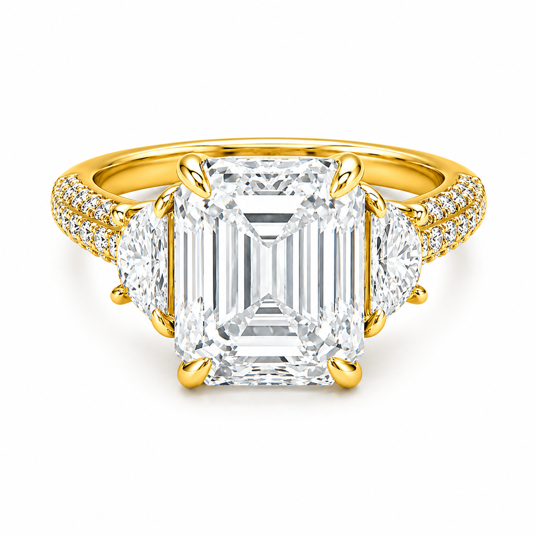 7.63 DEW Moissanite Ring in 925 Yellow Gold Plated