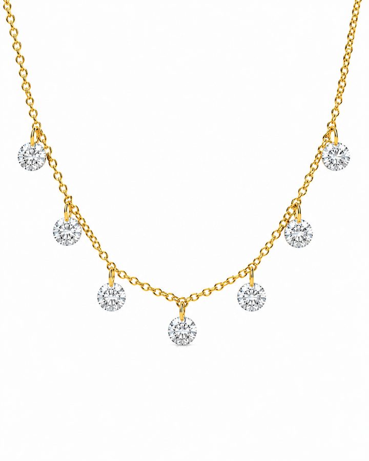 3.14 DEW Moissanite Necklace in 925 Yellow Gold Plated