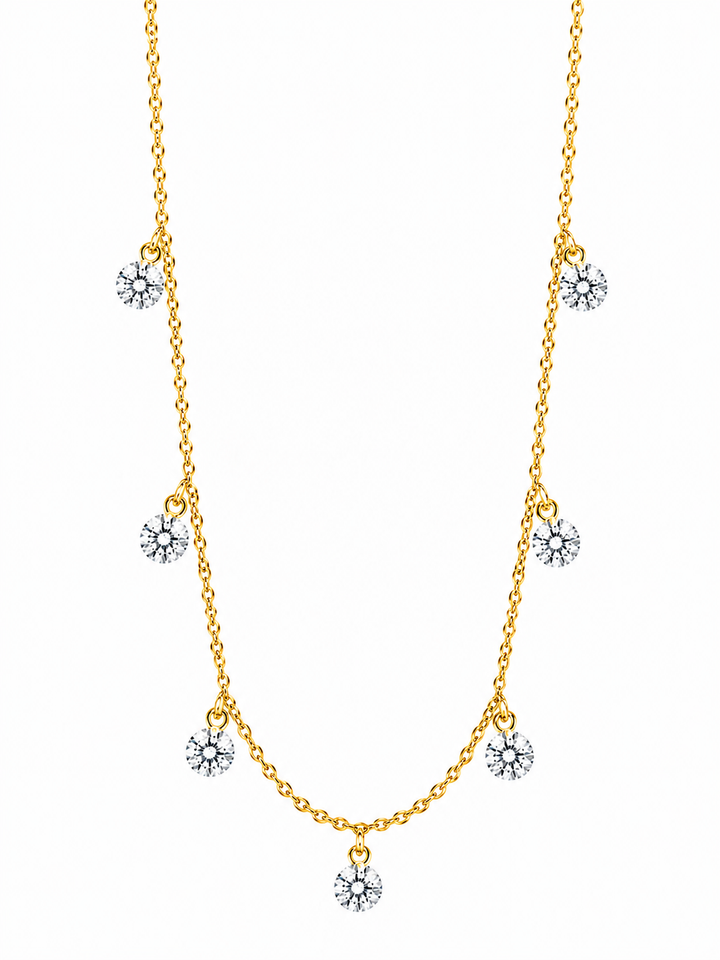3.14 DEW Moissanite Necklace in 925 Yellow Gold Plated