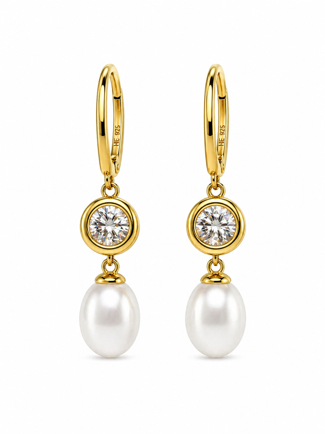 11.66 Cts Pearl and Moissanite Earring in 925 Yellow Gold Plated