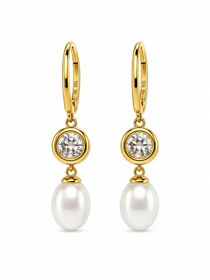 11.66 Cts Pearl and Moissanite Earring in 925 Yellow Gold Plated