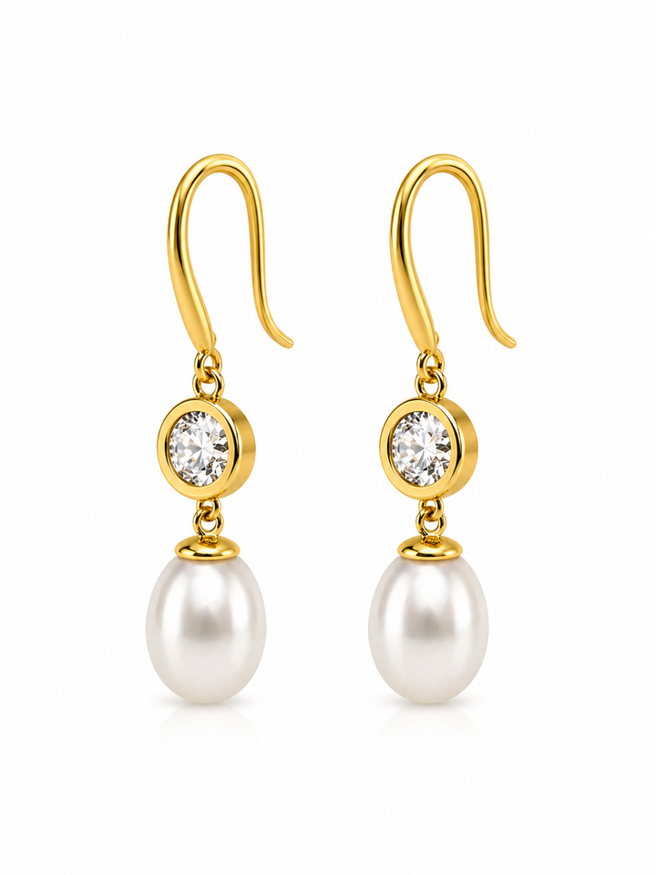 11.66 Cts Pearl and Moissanite Earring in 925 Yellow Gold Plated