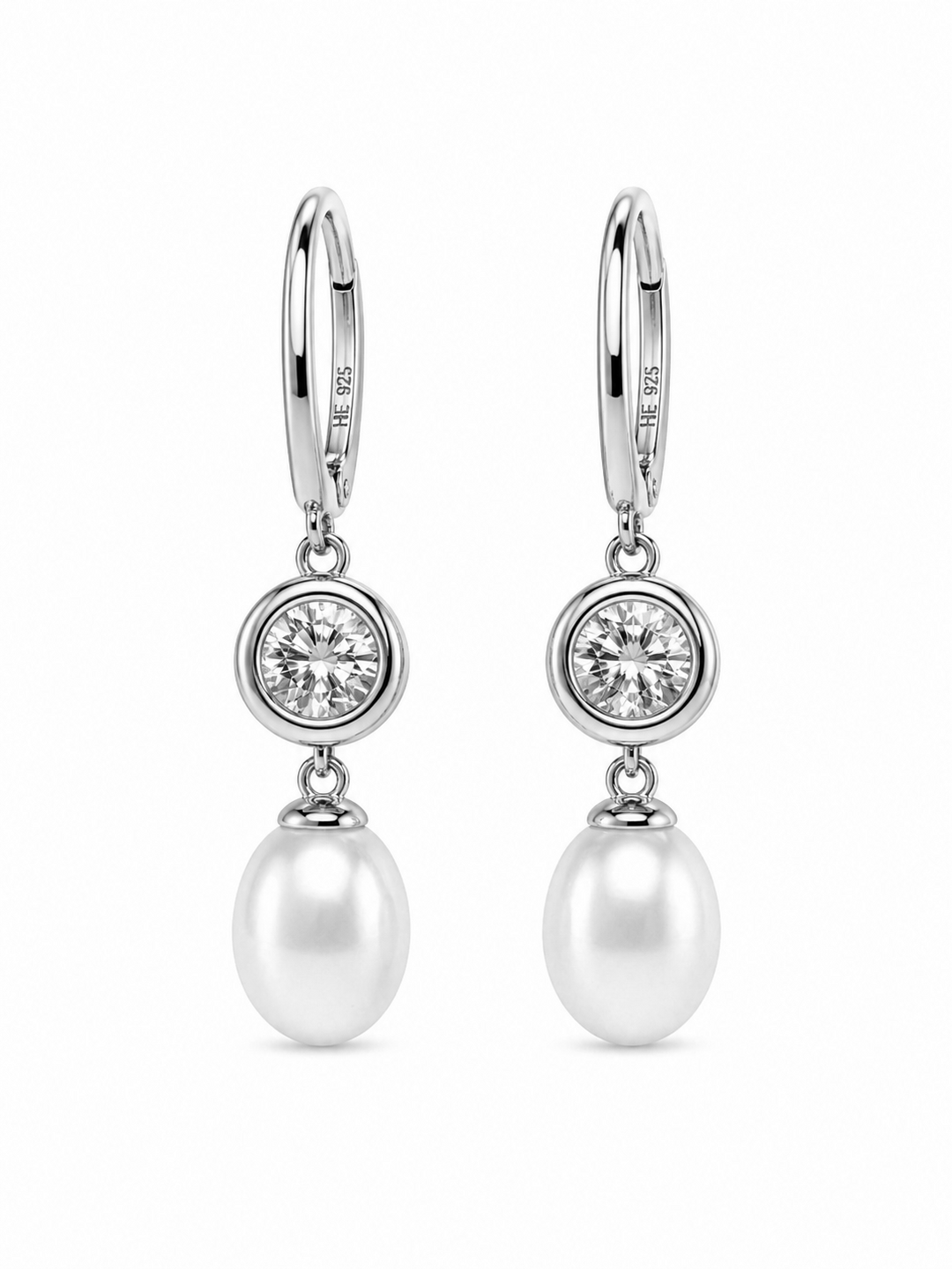 11.66 Cts Pearl and Moissanite Earring in 925 Platinum Plated