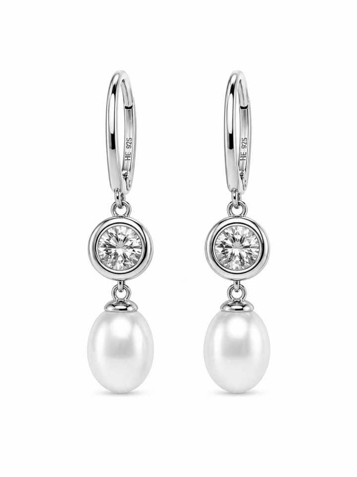 11.66 Cts Pearl and Moissanite Earring in 925 Platinum Plated