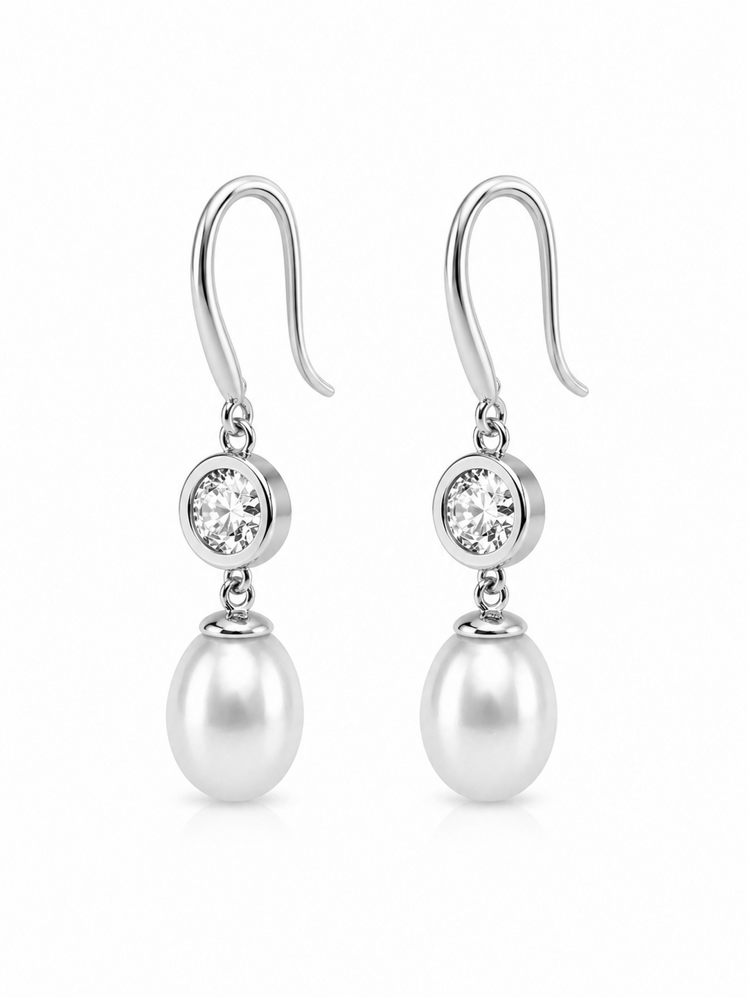 11.66 Cts Pearl and Moissanite Earring in 925 Platinum Plated