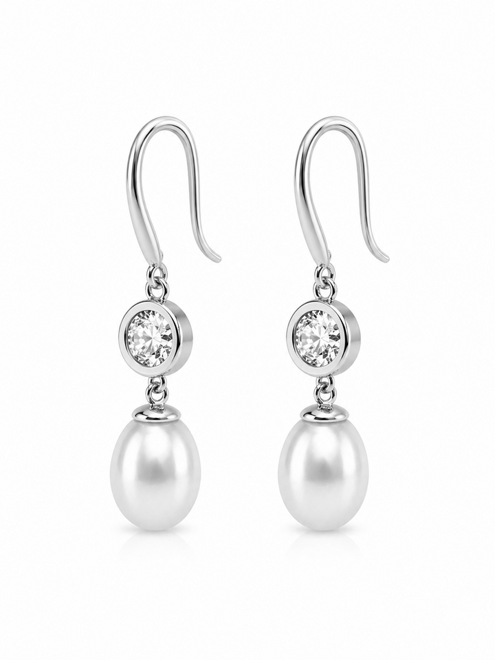 11.66 Cts Pearl and Moissanite Earring in 925 Platinum Plated