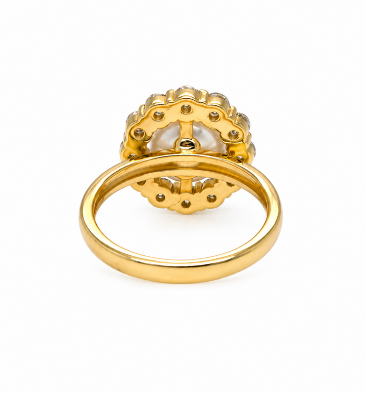 4.31 Cts Pearl and Moissanite Ring in 925 Yellow Gold Plated