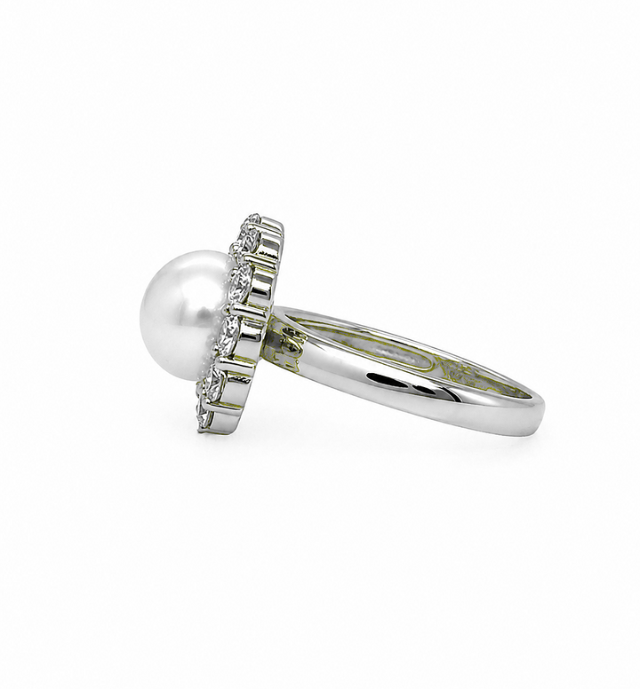 4.31 Cts Pearl and Moissanite Ring in 925 Platinum Plated