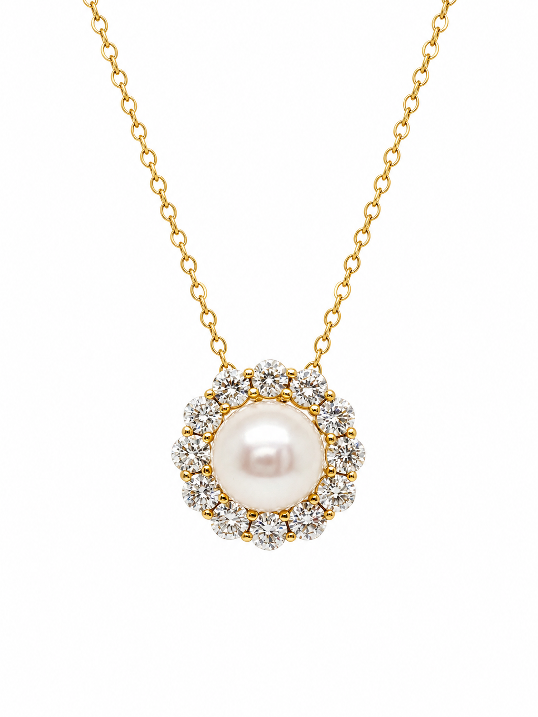 4.06 Cts Pearl and Moissanite Necklace in 925 Yellow Gold Plated