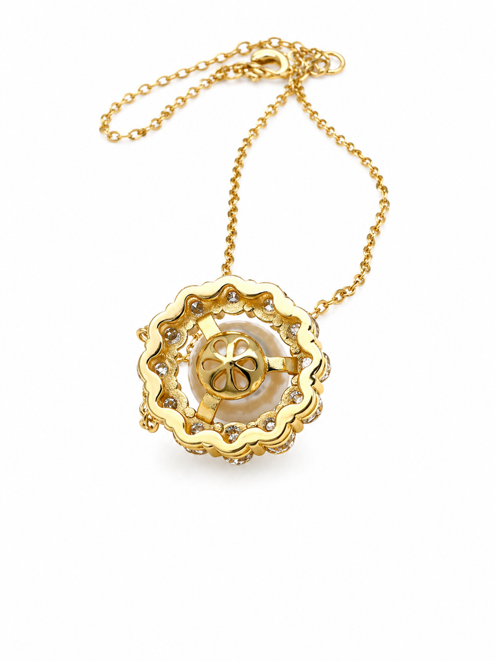 4.06 Cts Pearl and Moissanite Necklace in 925 Yellow Gold Plated