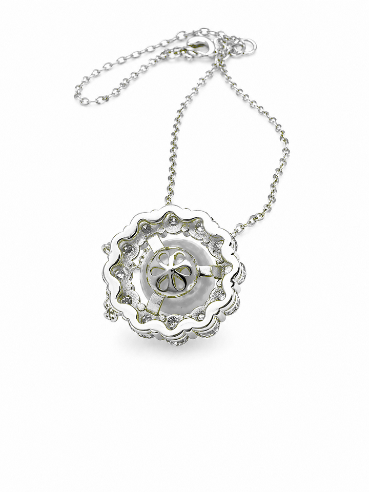 4.06 Cts Pearl and Moissanite Necklace in 925 Platinum Plated