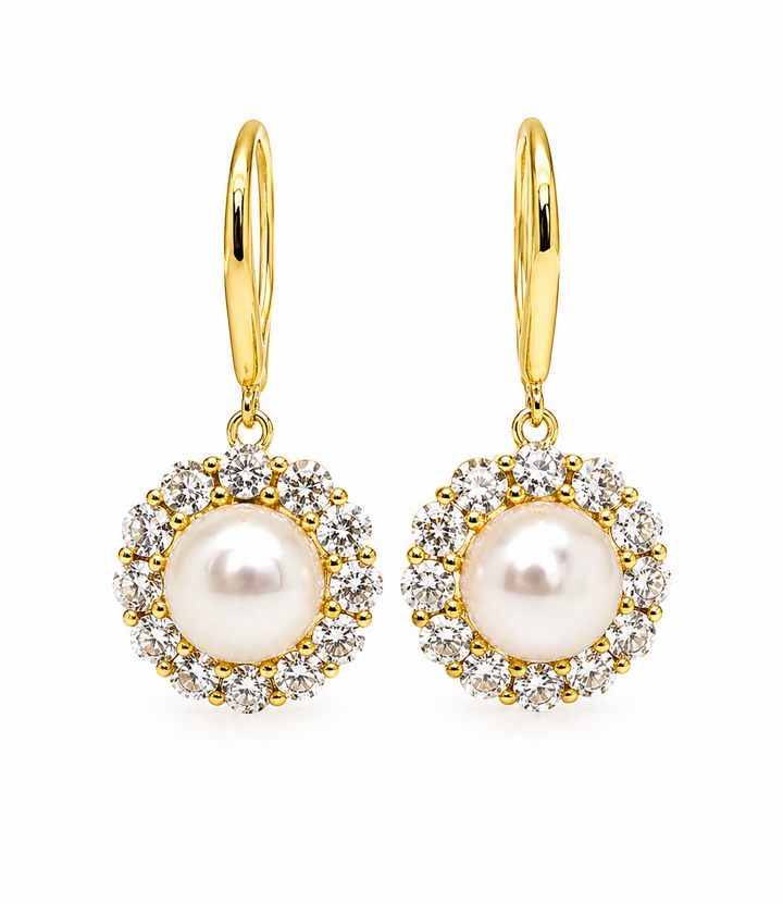 7.60 Cts Pearl and Moissanite Earring in 925 Yellow Gold Plated