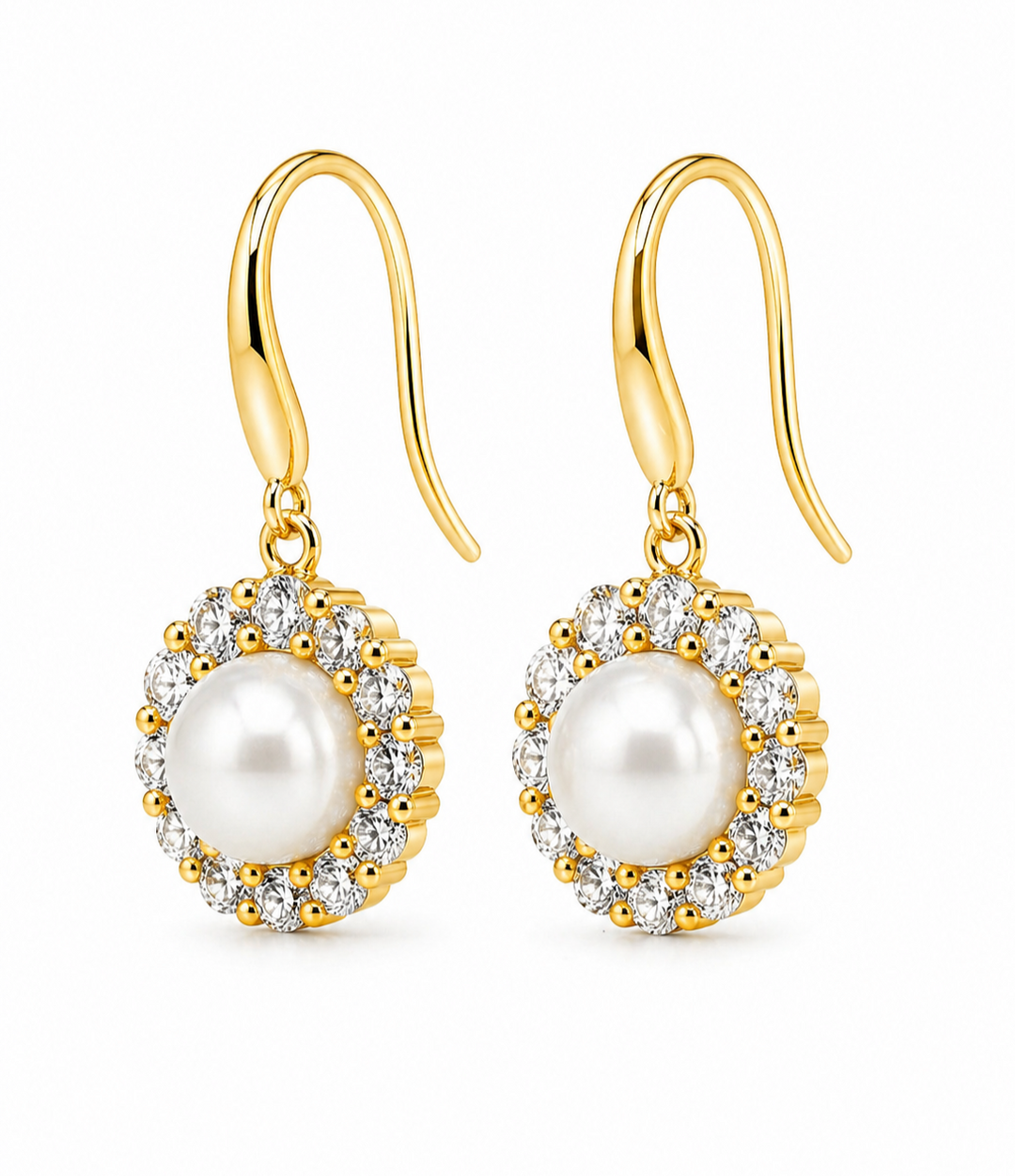 7.60 Cts Pearl and Moissanite Earring in 925 Yellow Gold Plated