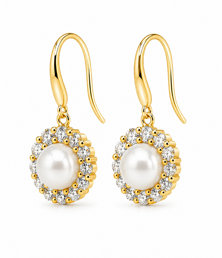 7.60 Cts Pearl and Moissanite Earring in 925 Yellow Gold Plated