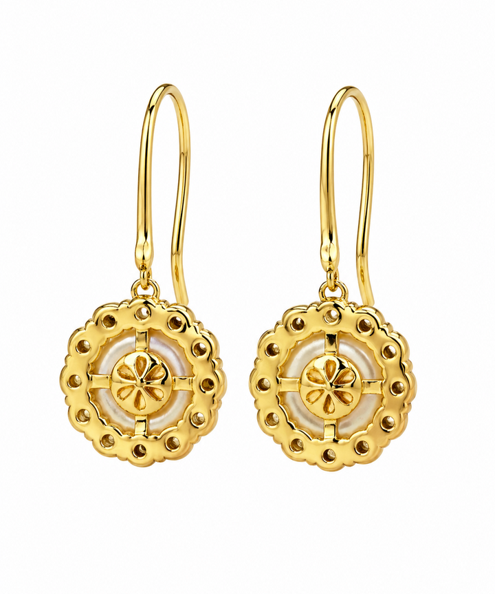 7.60 Cts Pearl and Moissanite Earring in 925 Yellow Gold Plated