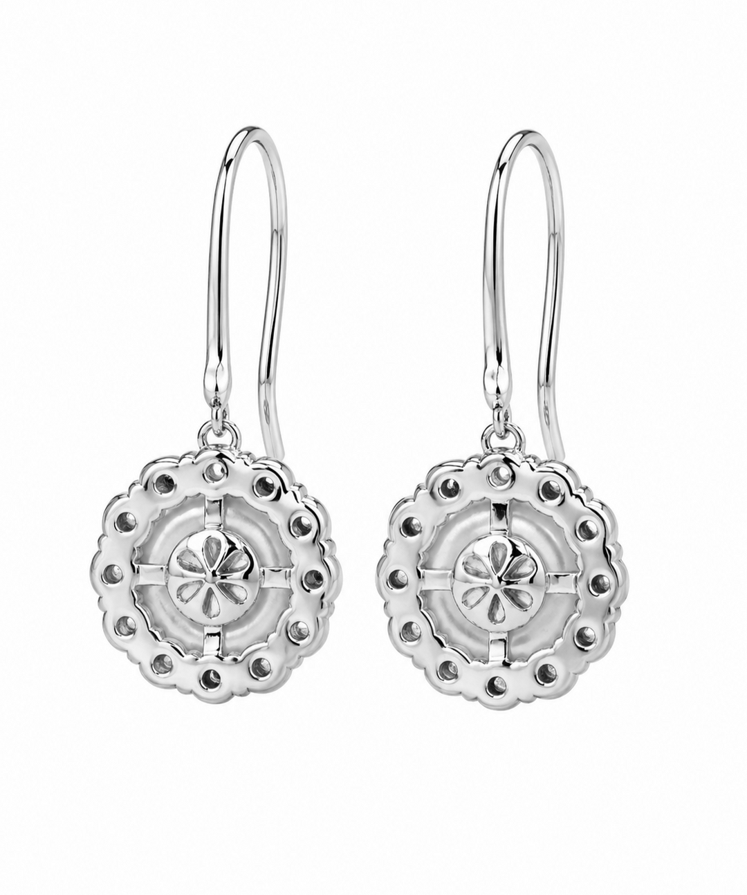 7.60 Cts Pearl and Moissanite Earring in 925 Platinum Plated