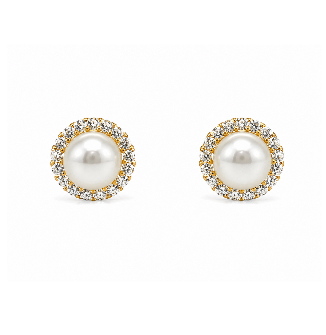 7.88 Cts Pearl and Moissanite Earring in 925 Yellow Gold Plated