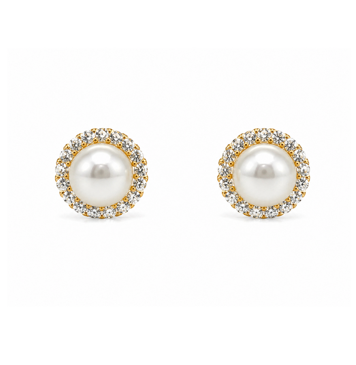 7.88 Cts Pearl and Moissanite Earring in 925 Yellow Gold Plated