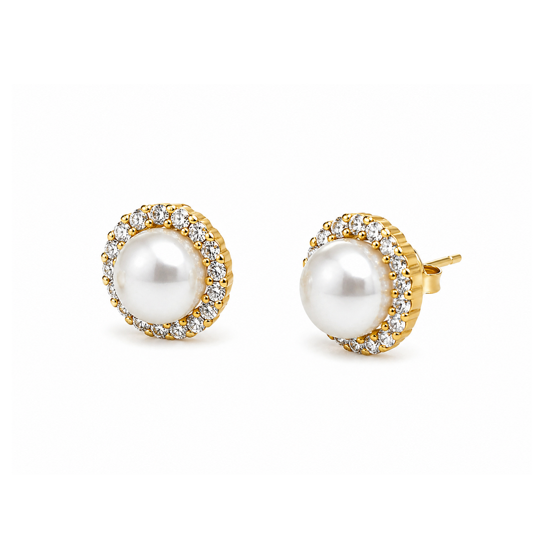 7.88 Cts Pearl and Moissanite Earring in 925 Yellow Gold Plated