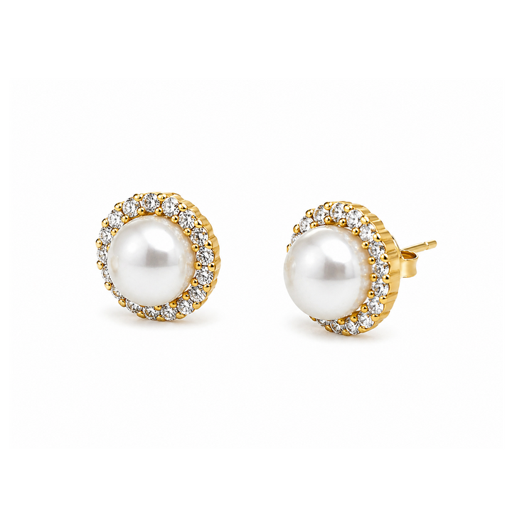 7.88 Cts Pearl and Moissanite Earring in 925 Yellow Gold Plated