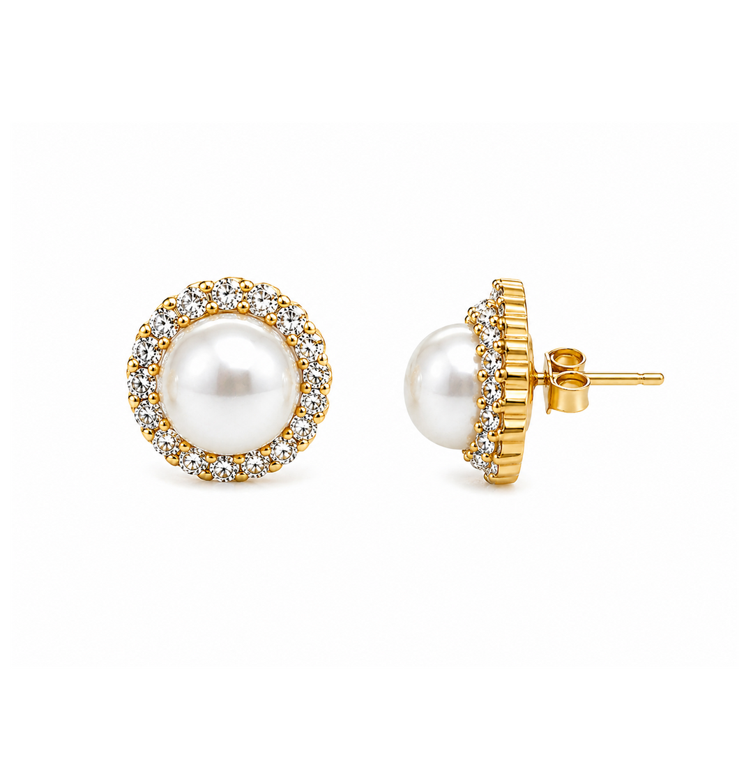 7.88 Cts Pearl and Moissanite Earring in 925 Yellow Gold Plated