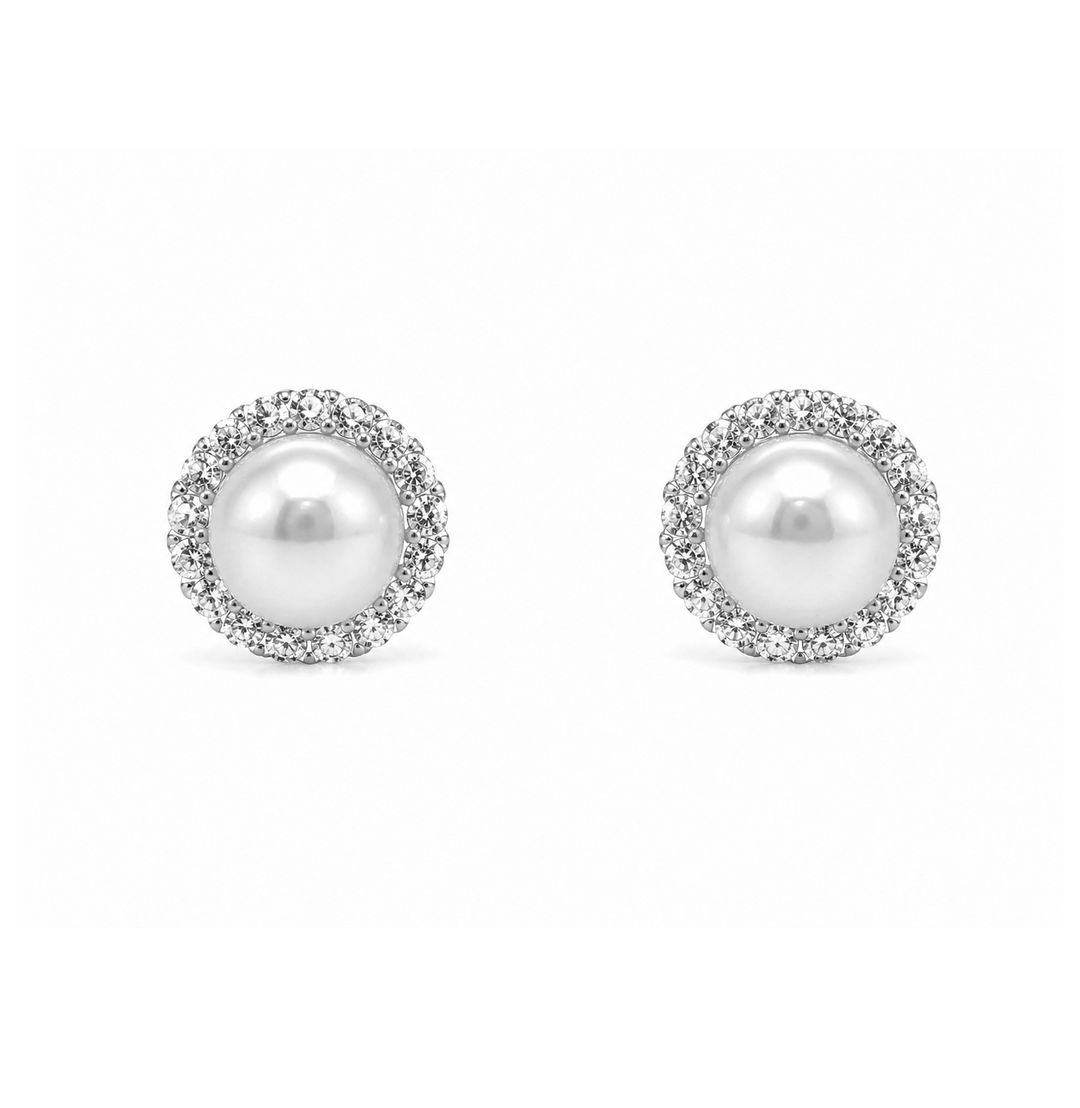 7.88 Cts Pearl and Moissanite Earring in 925 Platinum Plated