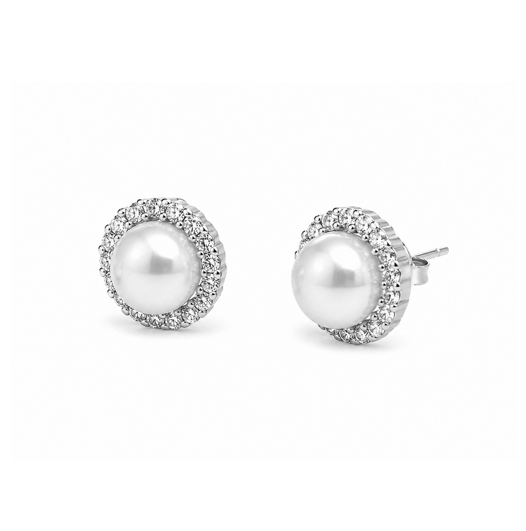 7.88 Cts Pearl and Moissanite Earring in 925 Platinum Plated