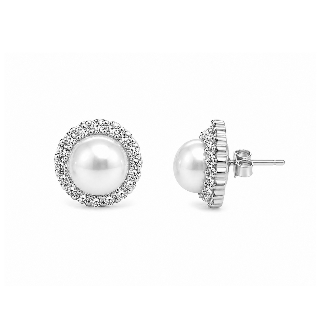 7.88 Cts Pearl and Moissanite Earring in 925 Platinum Plated