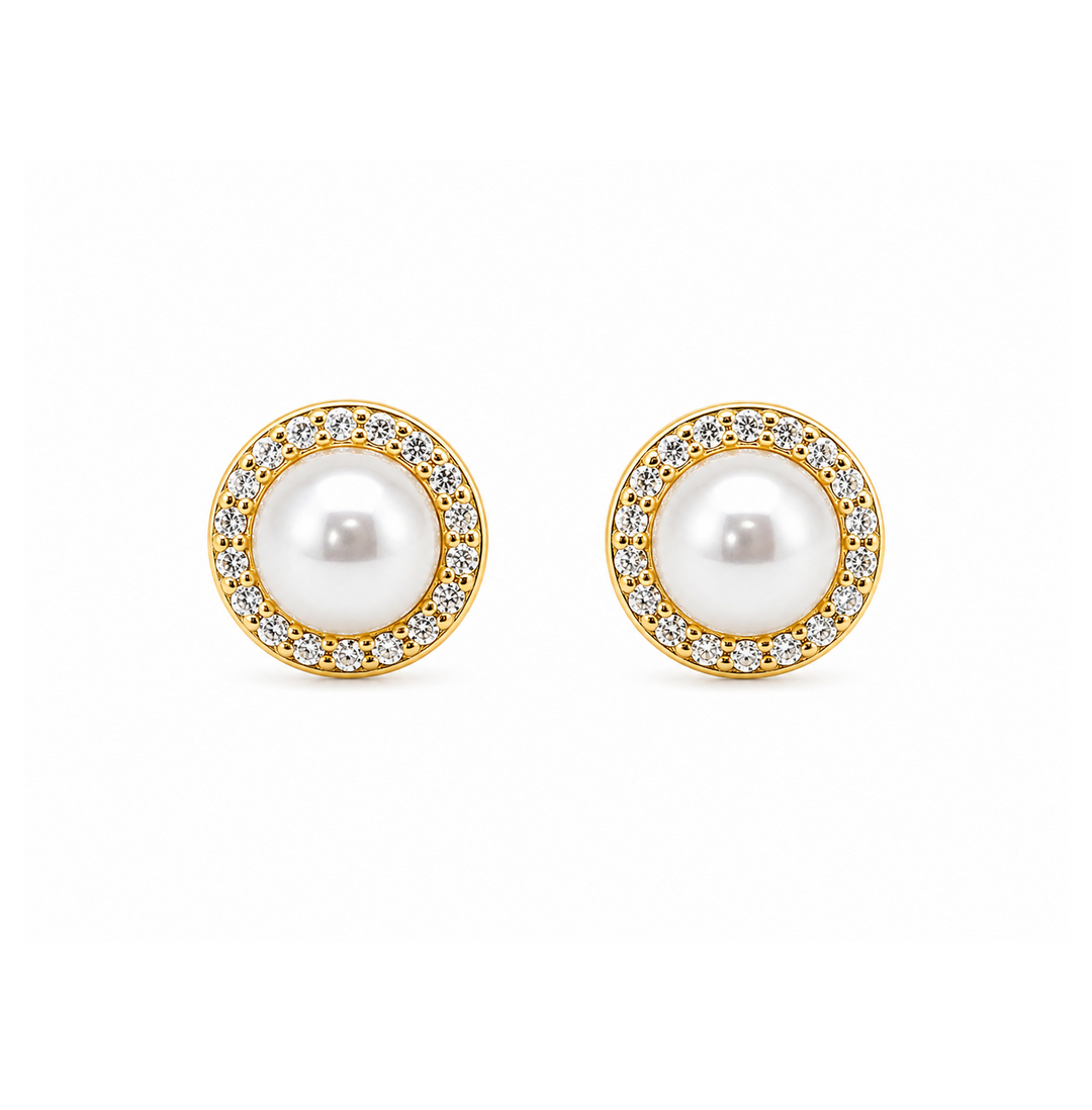 3.00 Cts Pearl and Moissanite Earring in 925 Yellow Gold Plated