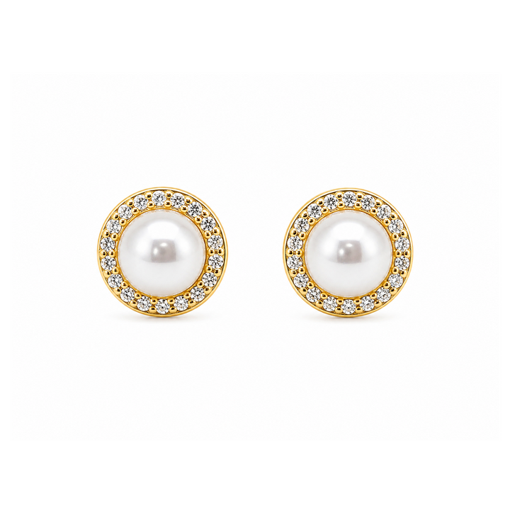 3.00 Cts Pearl and Moissanite Earring in 925 Yellow Gold Plated