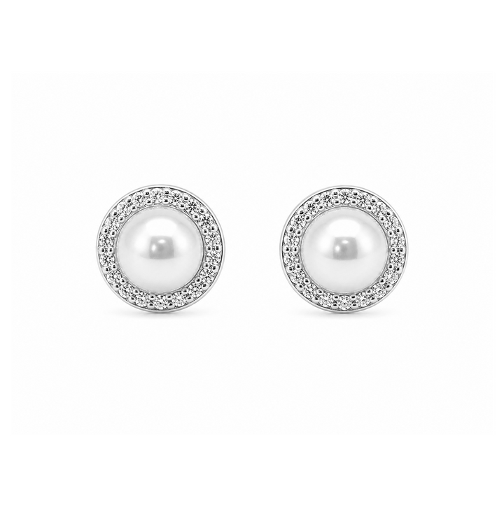 3.00 Cts Pearl and Moissanite Earring in 925 Platinum Plated
