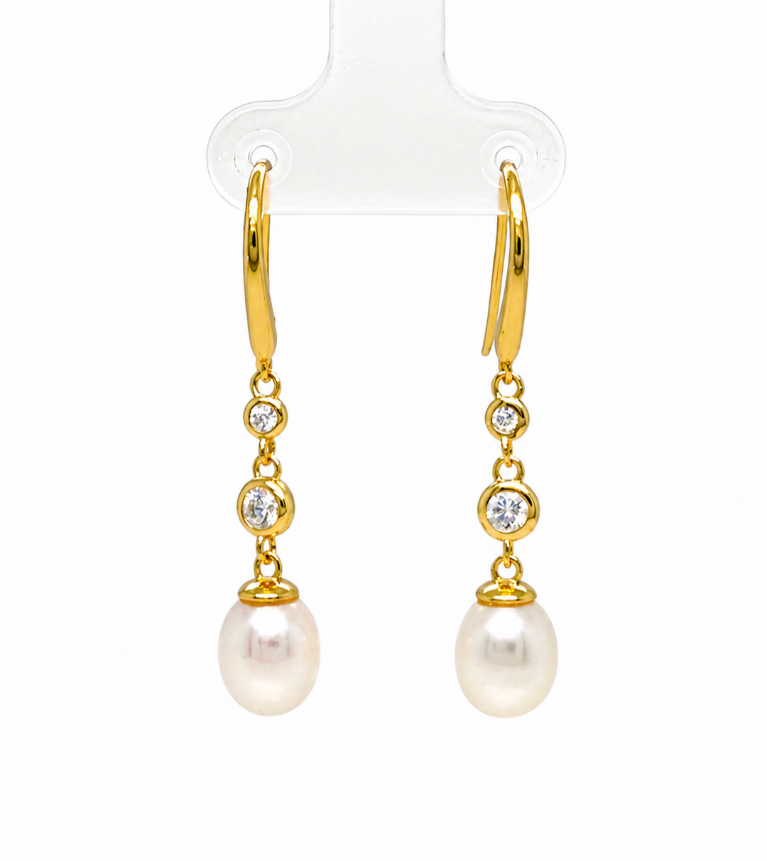 6.81 Cts Pearl and Moissanite Earring in 925 Yellow Gold Plated