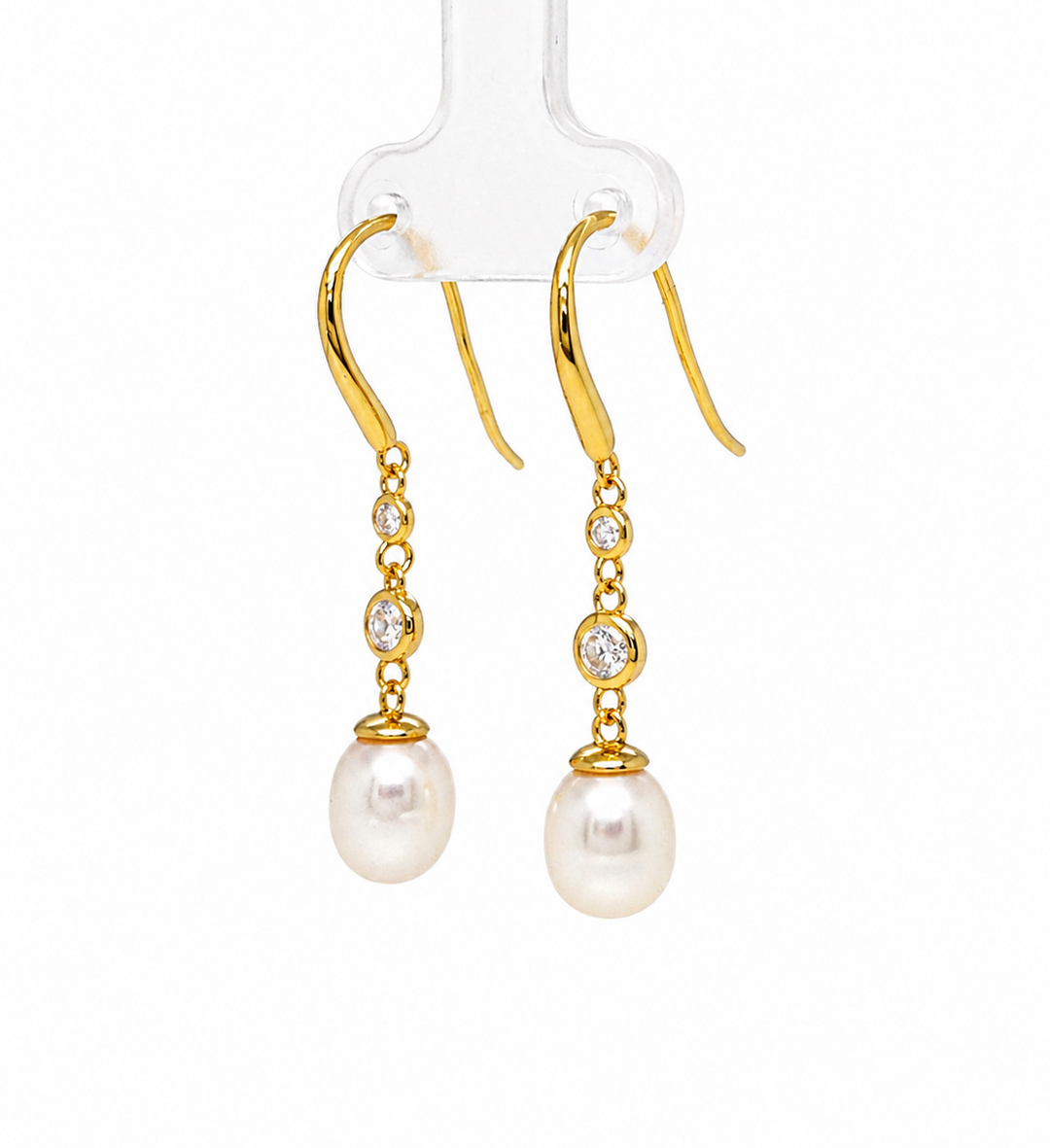 6.81 Cts Pearl and Moissanite Earring in 925 Yellow Gold Plated