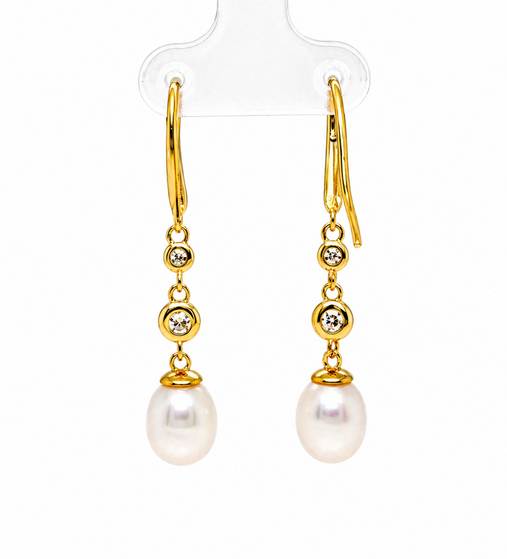 6.81 Cts Pearl and Moissanite Earring in 925 Yellow Gold Plated