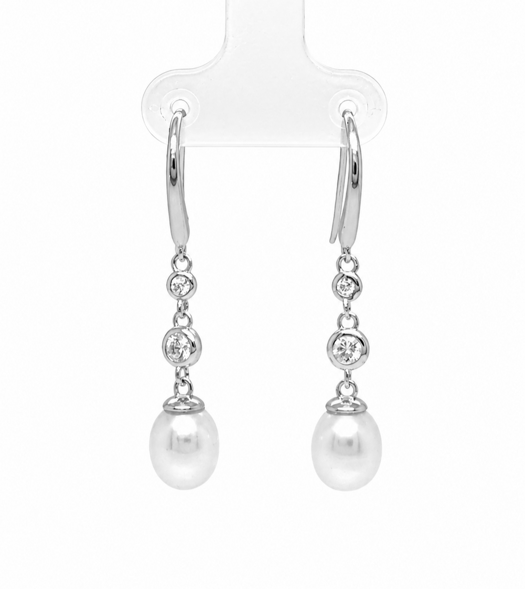 6.81 Cts Pearl and Moissanite Earring in 925 Platinum Plated