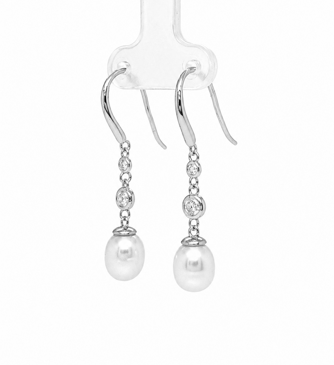 6.81 Cts Pearl and Moissanite Earring in 925 Platinum Plated