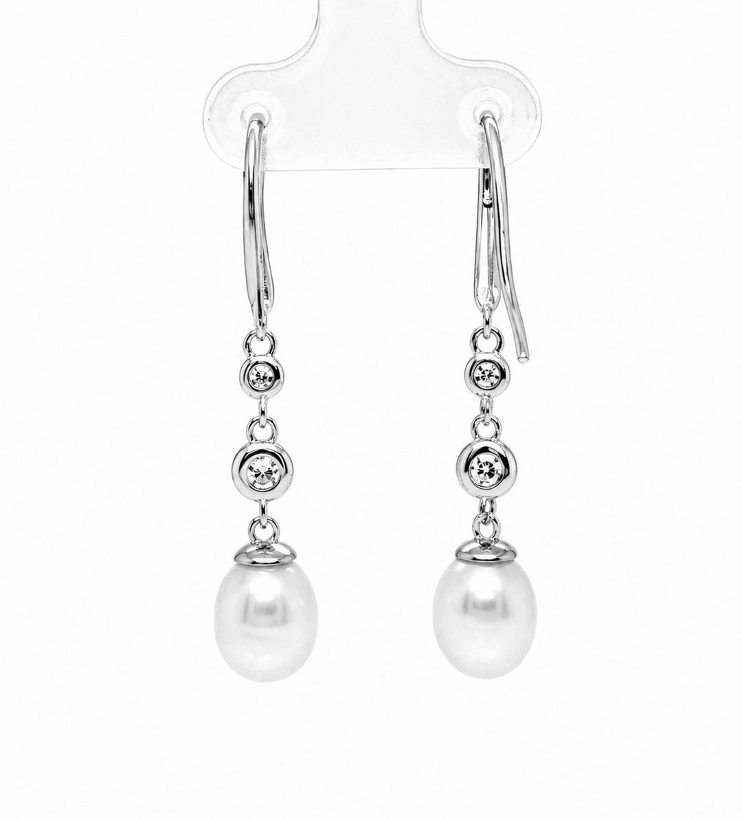 6.81 Cts Pearl and Moissanite Earring in 925 Platinum Plated