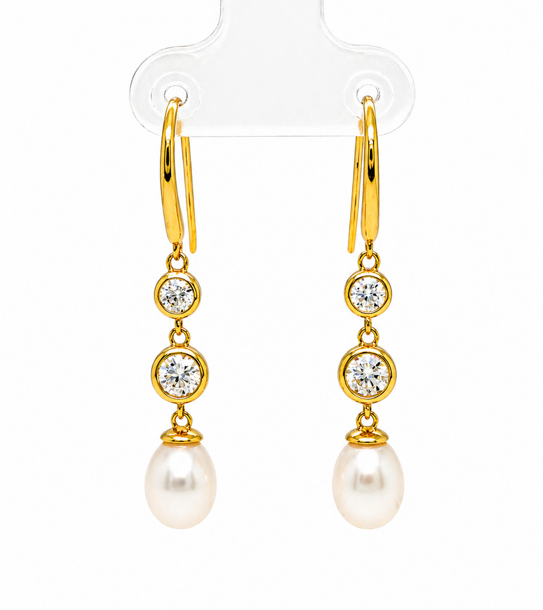 5.86 Cts Pearl and Moissanite Earring in 925 Yellow Gold Plated