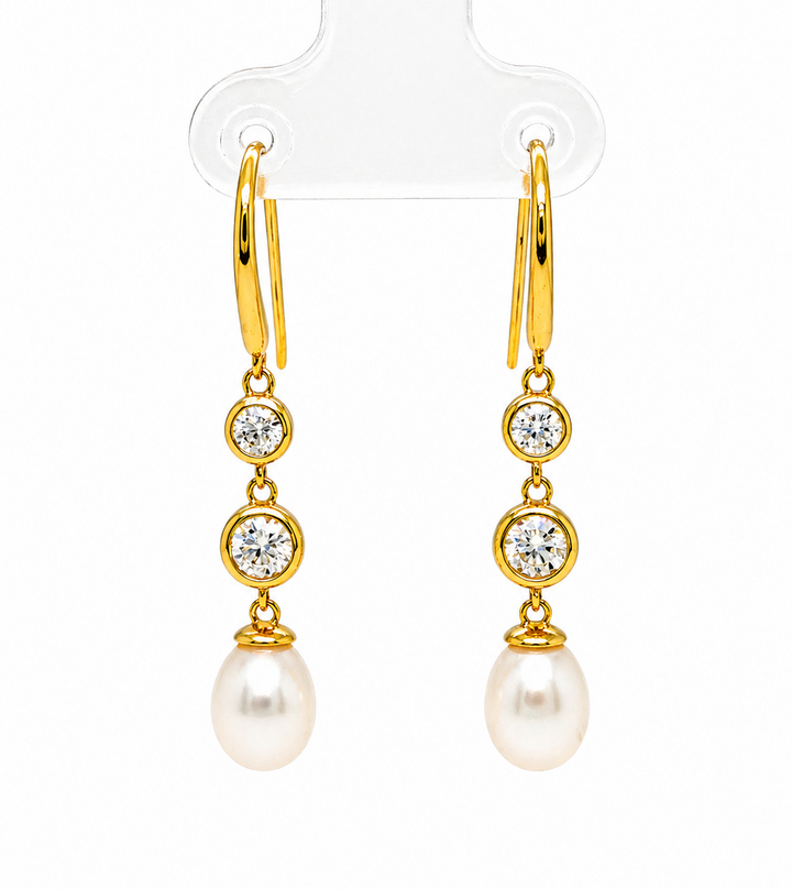 5.86 Cts Pearl and Moissanite Earring in 925 Yellow Gold Plated