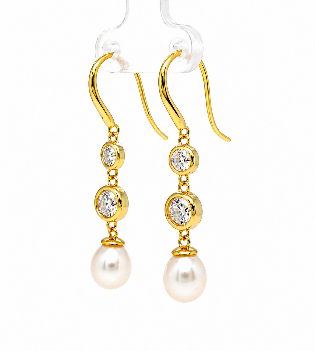 5.86 Cts Pearl and Moissanite Earring in 925 Yellow Gold Plated