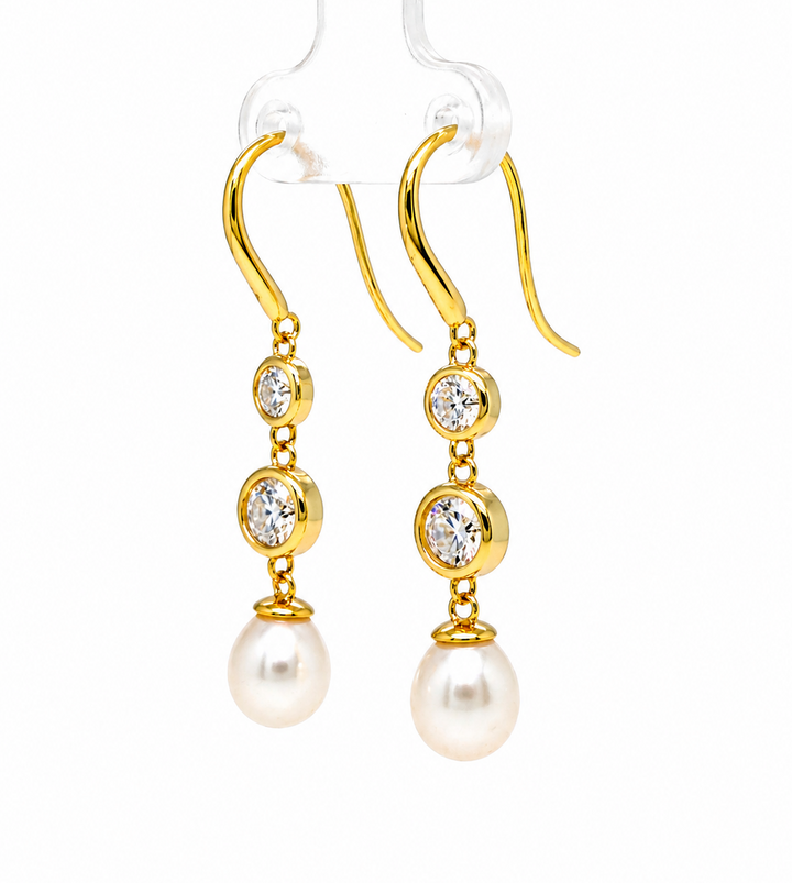 5.86 Cts Pearl and Moissanite Earring in 925 Yellow Gold Plated