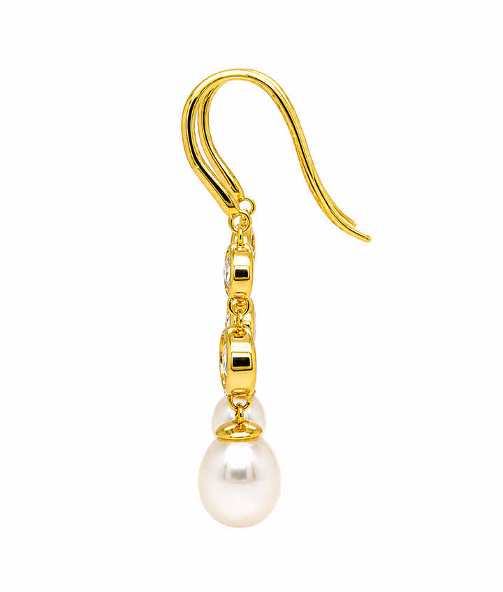 5.86 Cts Pearl and Moissanite Earring in 925 Yellow Gold Plated