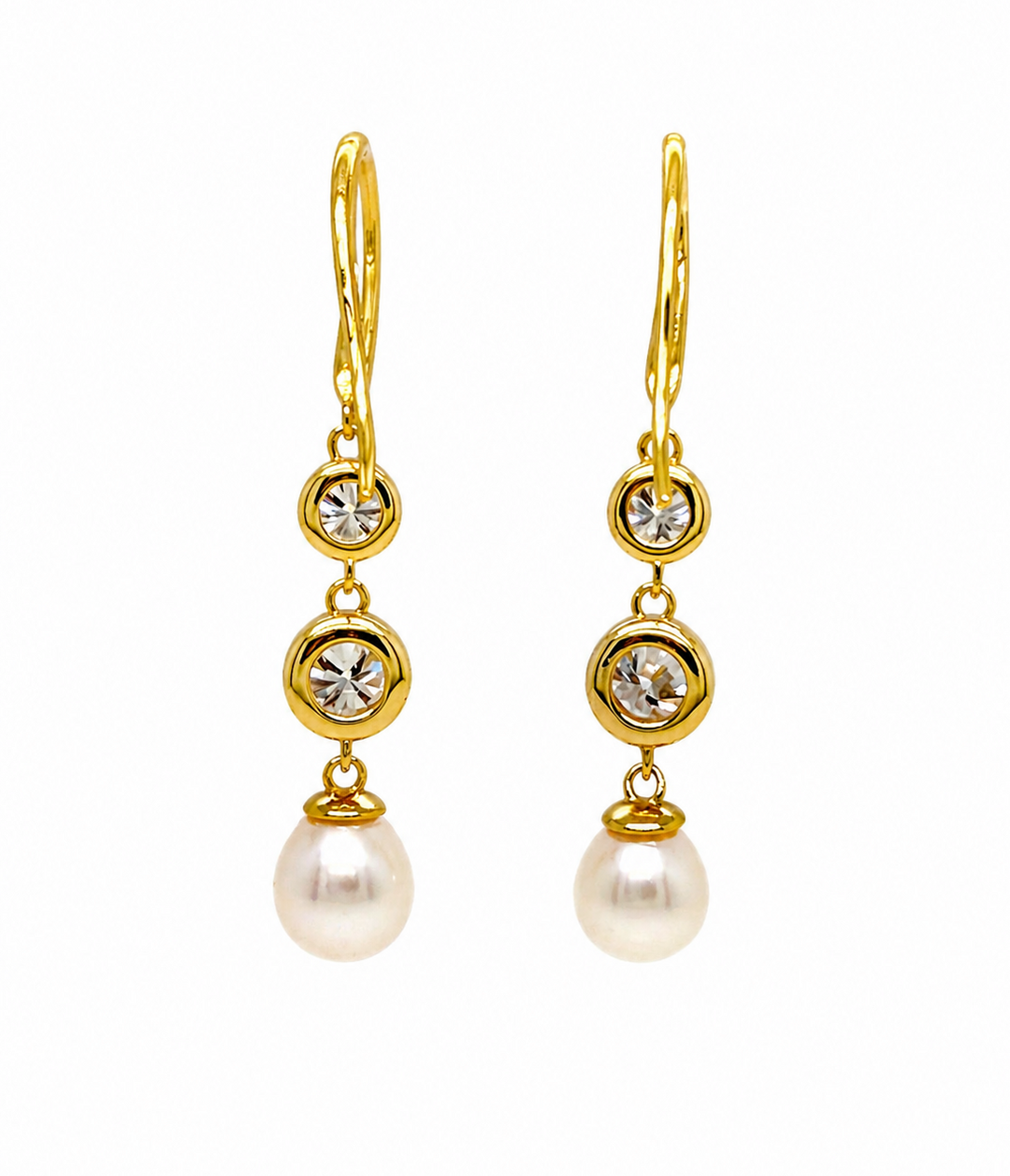 5.86 Cts Pearl and Moissanite Earring in 925 Yellow Gold Plated