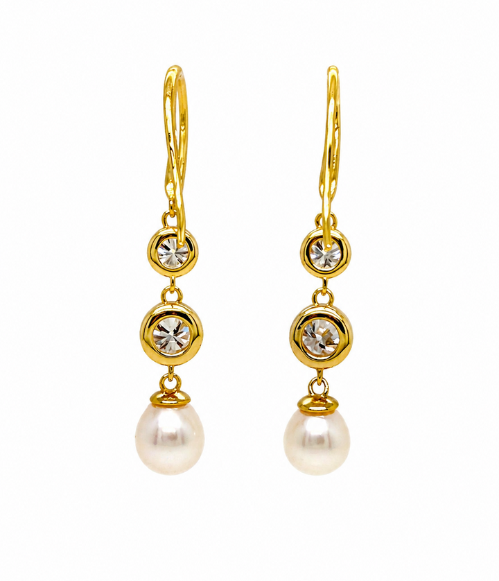 5.86 Cts Pearl and Moissanite Earring in 925 Yellow Gold Plated