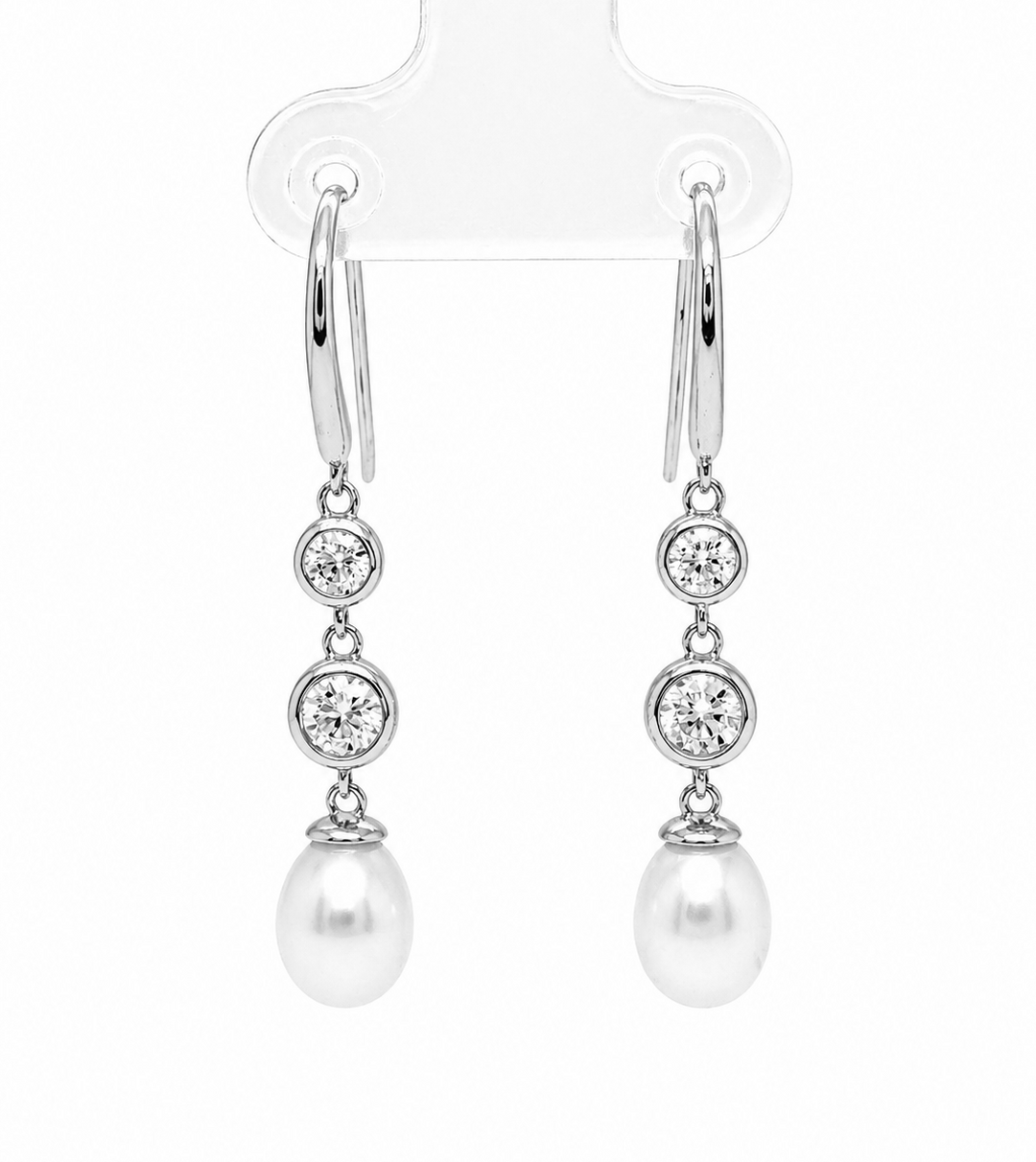 5.86 Cts Pearl and Moissanite Earring in 925 Platinum Plated