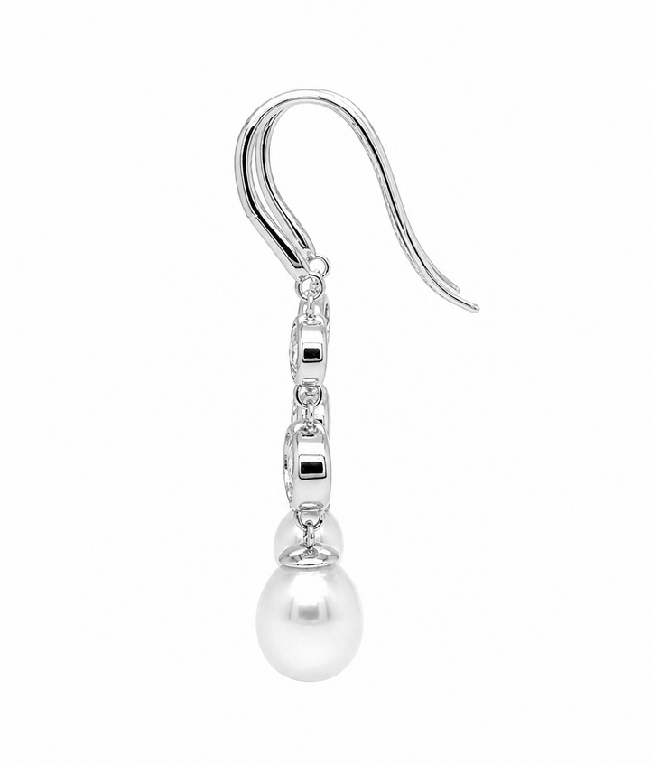5.86 Cts Pearl and Moissanite Earring in 925 Platinum Plated