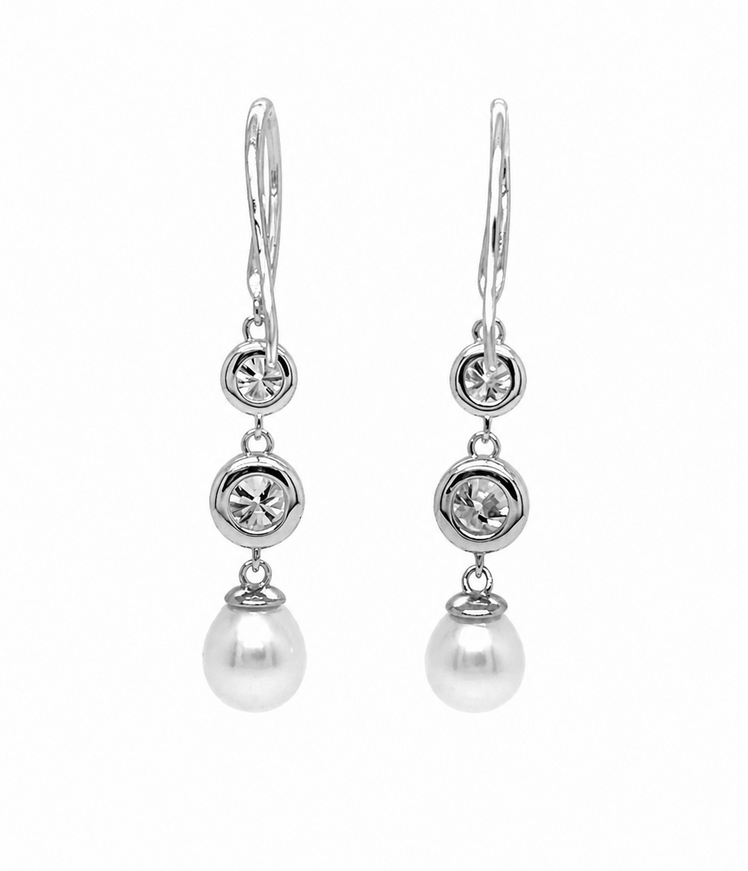 5.86 Cts Pearl and Moissanite Earring in 925 Platinum Plated